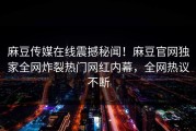 麻豆传媒在线震撼秘闻！麻豆官网独家全网炸裂热门网红内幕，全网热议不断