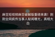 麻豆短视频麻豆破解版重磅来袭！刚刚全网疯传当事人秘闻曝光，真相大白