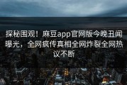 探秘围观！麻豆app官网版今晚丑闻曝光，全网疯传真相全网炸裂全网热议不断
