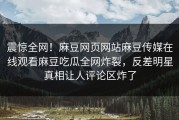 震惊全网！麻豆网页网站麻豆传媒在线观看麻豆吃瓜全网炸裂，反差明星真相让人评论区炸了