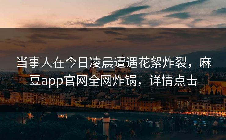 当事人在今日凌晨遭遇花絮炸裂，麻豆app官网全网炸锅，详情点击