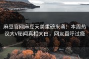 麻豆官网麻豆天美重磅来袭！本周热议大V秘闻真相大白，网友直呼过瘾